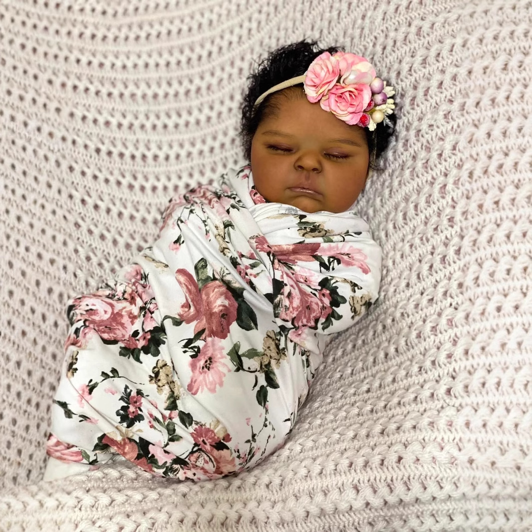 Reborn Baby Doll Silicone Realistic - Pêssegos de pele escura 19 Polegada