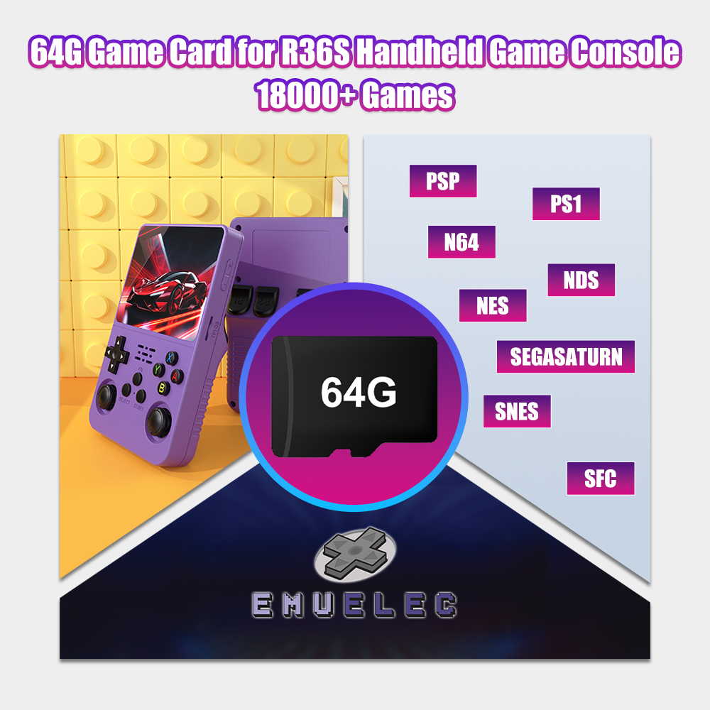 Retro Handheld Game Console R36S - Cartão tf de jogo 64g para