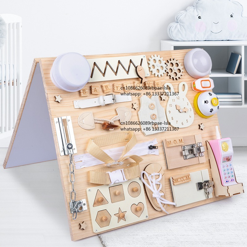 Montessori Wooden Busy Board Toddler - Brinquedo Sensorial de Madeira Montessori para
