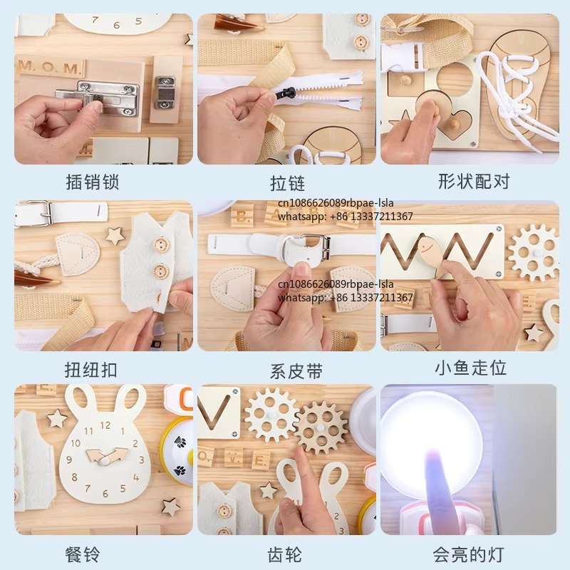 Brinquedo Sensorial de Madeira - Montessori Wooden Busy Board Toddler avaliação e preço